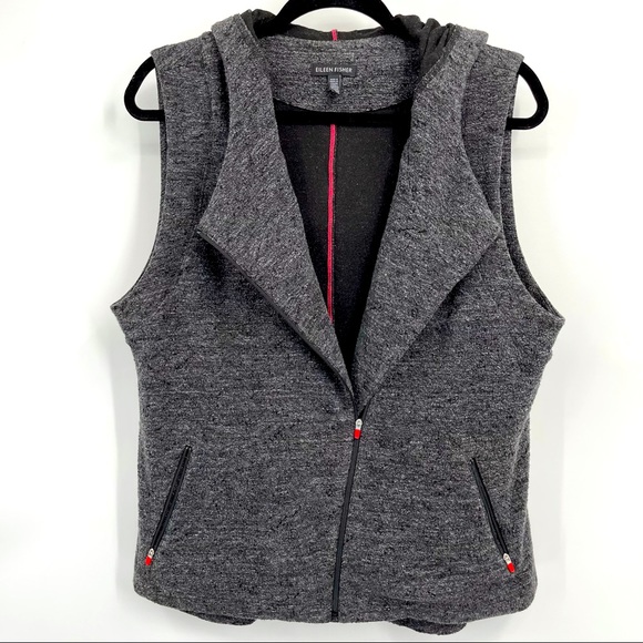 Eileen Fisher Asymmetric Zip Hoodie Size L Gray - Picture 1 of 14